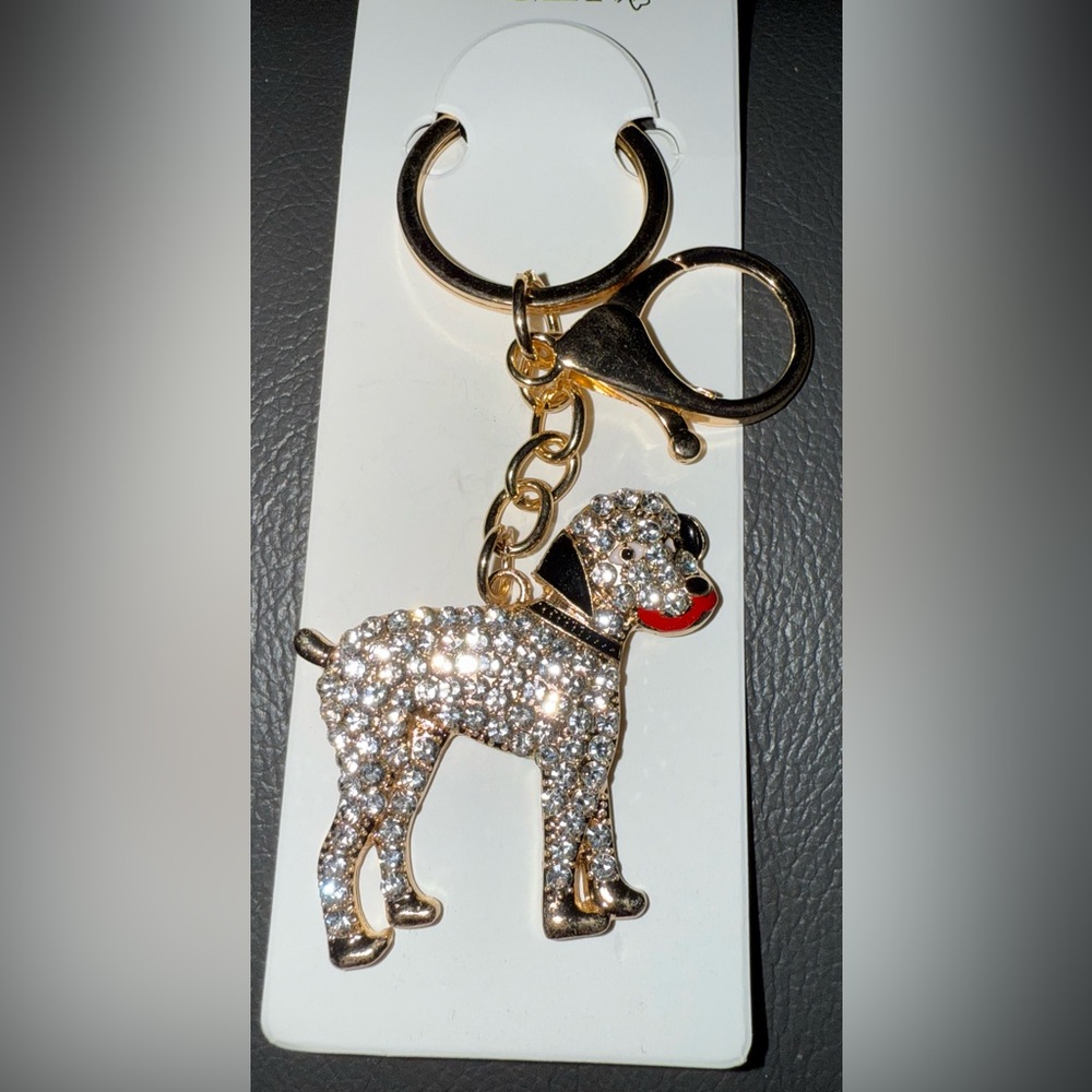 It Girl Gold Tone Dog Keychain With Clear And Black Rhinestones.  New In Package - Picture 2 of 2
